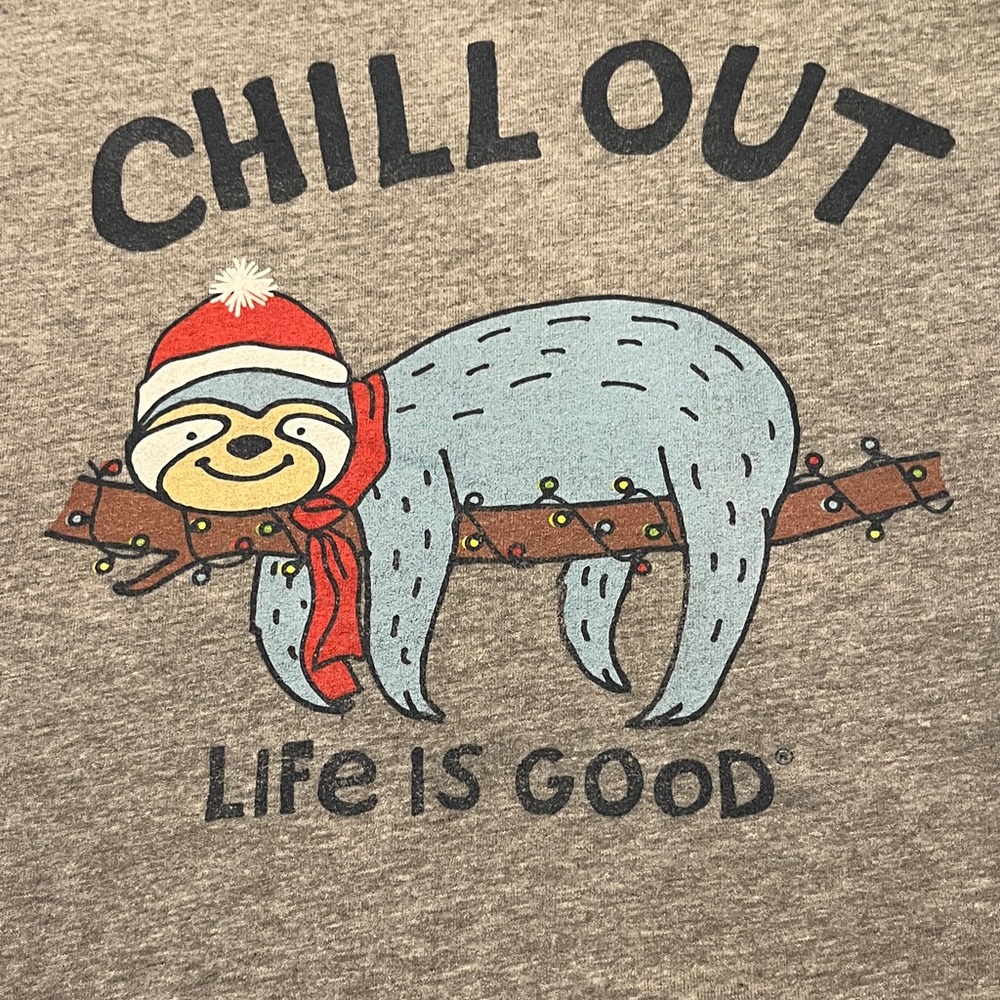Life Is Good - Christmas Sloth - Gray Long Sleeve Tee